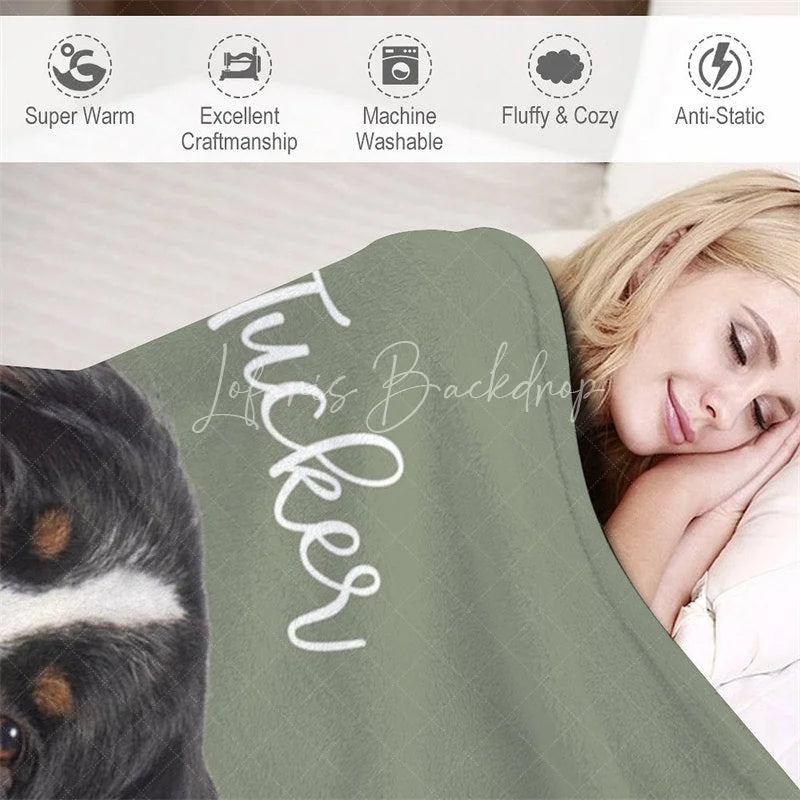 Lofaris Personalized Pet Blanket with Custom Dog Name and Photo Single Portrait Style Memorial Gift for Lovers