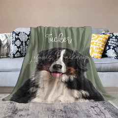 Lofaris Personalized Pet Blanket with Custom Dog Name and Photo Single Portrait Style Memorial Gift for Lovers