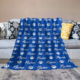 Lofaris Personalized Pet Blanket with Custom Name and Paw Prints for Dogs Cats Blue Cozy Bed Throw