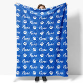 Lofaris Personalized Pet Blanket with Custom Name and Paw Prints for Dogs Cats Blue Cozy Bed Throw