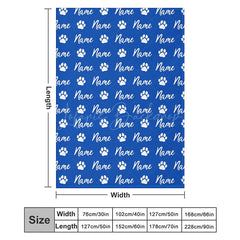 Lofaris Personalized Pet Blanket with Custom Name and Paw Prints for Dogs Cats Blue Cozy Bed Throw