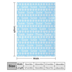 Lofaris Personalized Pet Blanket with Custom Name and Paw Prints Light Blue Cozy Throw for Dogs Cats Lover Gift