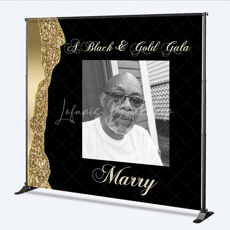 Lofaris Personalized Photo Custom Birthday Backdrop Black and Gold Glitter Gala Men Women Party Photography Background