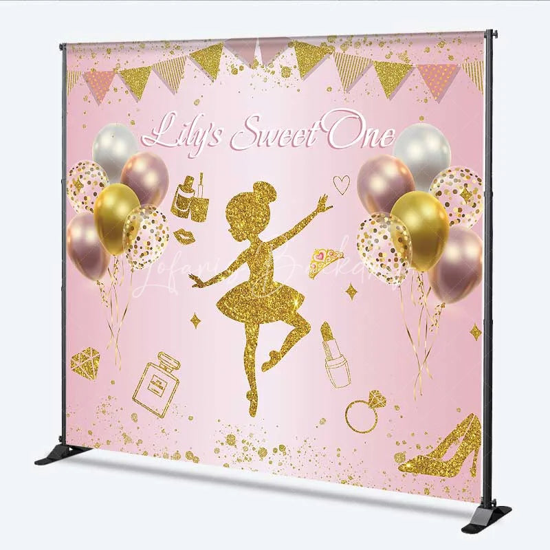 Lofaris Personalized Pink Ballerina Custom Birthday Backdrop Gold Glitter Balloons Girls Party Photography Background