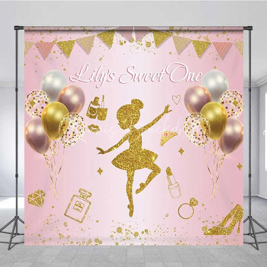 Lofaris Personalized Pink Ballerina Custom Birthday Backdrop Gold Glitter Balloons Girls Party Photography Background