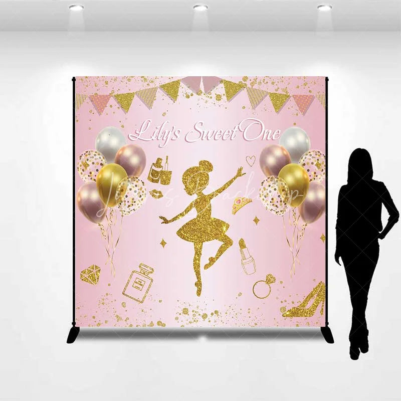 Lofaris Personalized Pink Ballerina Custom Birthday Backdrop Gold Glitter Balloons Girls Party Photography Background