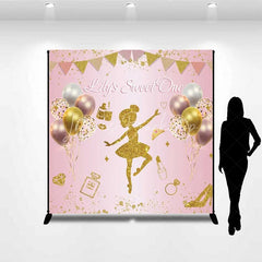 Lofaris Personalized Pink Ballerina Custom Birthday Backdrop Gold Glitter Balloons Girls Party Photography Background