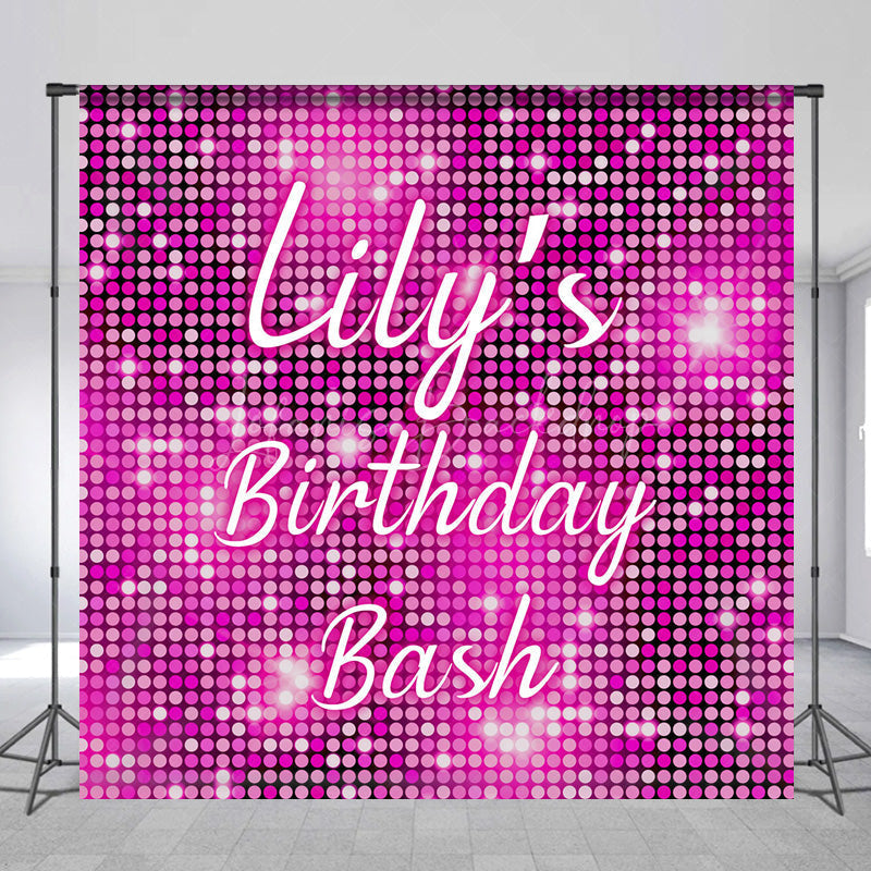 Lofaris Personalized Pink Disco Birthday Backdrop Glitter Sequin Wall Effect Photo Banner Custom Name Bachelorette Party Decor