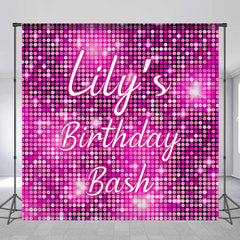 Lofaris Personalized Pink Disco Birthday Backdrop Glitter Sequin Wall Effect Photo Banner Custom Name Bachelorette Party Decor