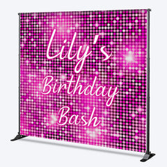 Lofaris Personalized Pink Disco Birthday Backdrop Glitter Sequin Wall Effect Photo Banner Custom Name Bachelorette Party Decor