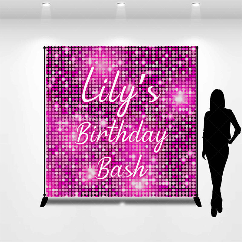 Lofaris Personalized Pink Disco Birthday Backdrop Glitter Sequin Wall Effect Photo Banner Custom Name Bachelorette Party Decor