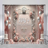 Lofaris Personalized Princess Birthday Bash Backdrop Royal Pink and Silver with Crown Elegant Queen Themed Party Decor