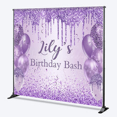 Lofaris Personalized Purple Glitter Birthday Backdrop Glam Drip and Balloons Party Decor Custom Name Bash Banner