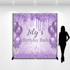 Lofaris Personalized Purple Glitter Birthday Backdrop Glam Drip and Balloons Party Decor Custom Name Bash Banner