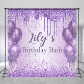 Lofaris Personalized Purple Glitter Birthday Backdrop Glam Drip and Balloons Party Decor Custom Name Bash Banner