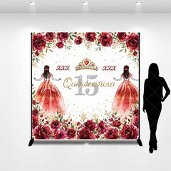 Lofaris Personalized Quinceañera 15th Birthday Custom Backdrop with Red Roses and Gold Glitter Princess Girl Party Decor
