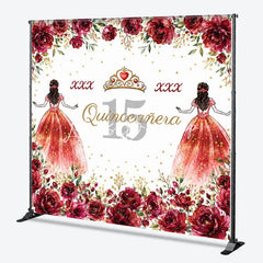 Lofaris Personalized Quinceañera 15th Birthday Custom Backdrop with Red Roses and Gold Glitter Princess Girl Party Decor
