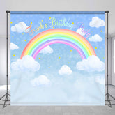 Lofaris Personalized Rainbow Birthday Backdrop Watercolor Clouds in a Blue Sky Custom Name Pastel Party Photo Booth