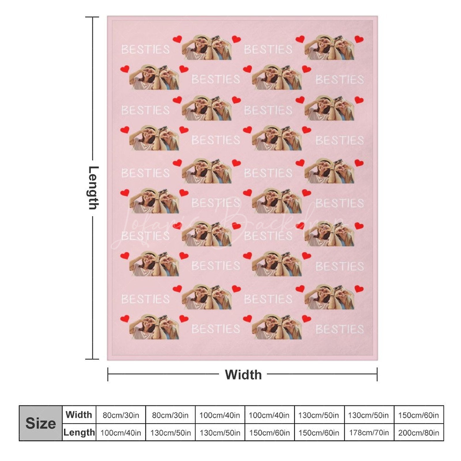 Lofaris Personalized Red Heart Pink Bestie Photos Blanket
