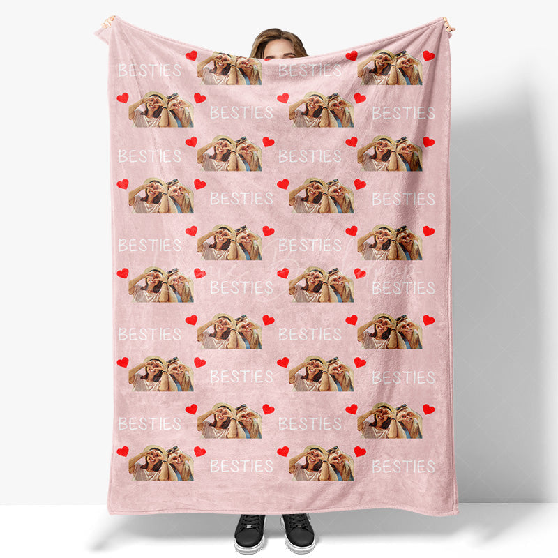 Lofaris Personalized Red Heart Pink Bestie Photos Blanket