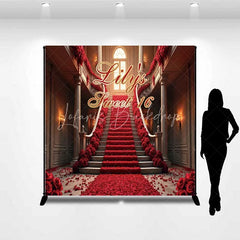 Lofaris Personalized Red Rose Staircase Custom Birthday Backdrop Elegant Mansion Sweet 16 Party Photography Background