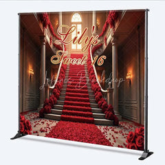 Lofaris Personalized Red Rose Staircase Custom Birthday Backdrop Elegant Mansion Sweet 16 Party Photography Background