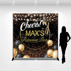 Lofaris Personalized Retirement Party Backdrop Gold and Black Cheers to Background with Champagne Balloons