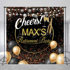 Lofaris Personalized Retirement Party Backdrop Gold and Black Cheers to Background with Champagne Balloons