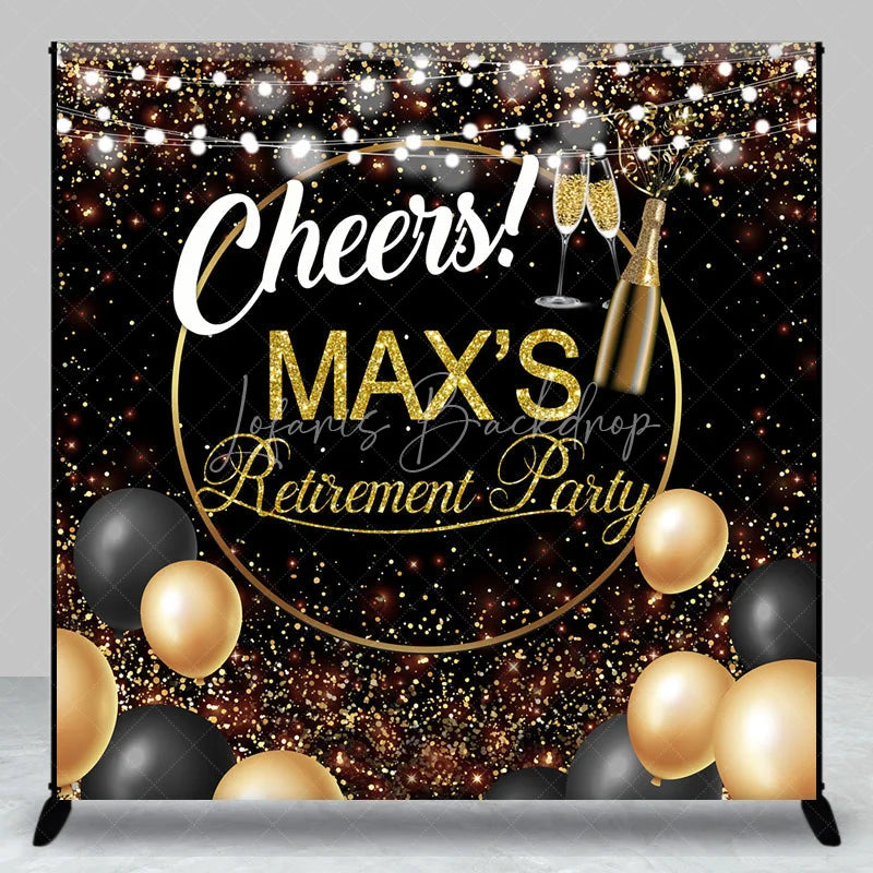 Lofaris Personalized Retirement Party Backdrop Gold and Black Cheers to Background with Champagne Balloons