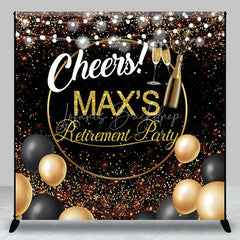 Lofaris Personalized Retirement Party Backdrop Gold and Black Cheers to Background with Champagne Balloons