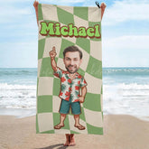 Lofaris Personalized Retro Checkered Face Photo Beach Towel
