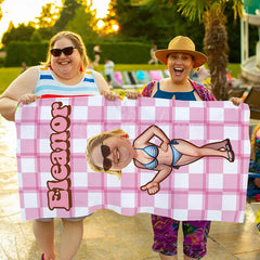 Lofaris Personalized Retro Checkered Face Photo Beach Towel