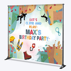 Lofaris Personalized Rock Climbing Birthday Party Backdrop Let’s Climb and Play Custom Name Gear Background
