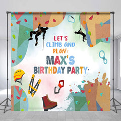 Lofaris Personalized Rock Climbing Birthday Party Backdrop Let’s Climb and Play Custom Name Gear Background