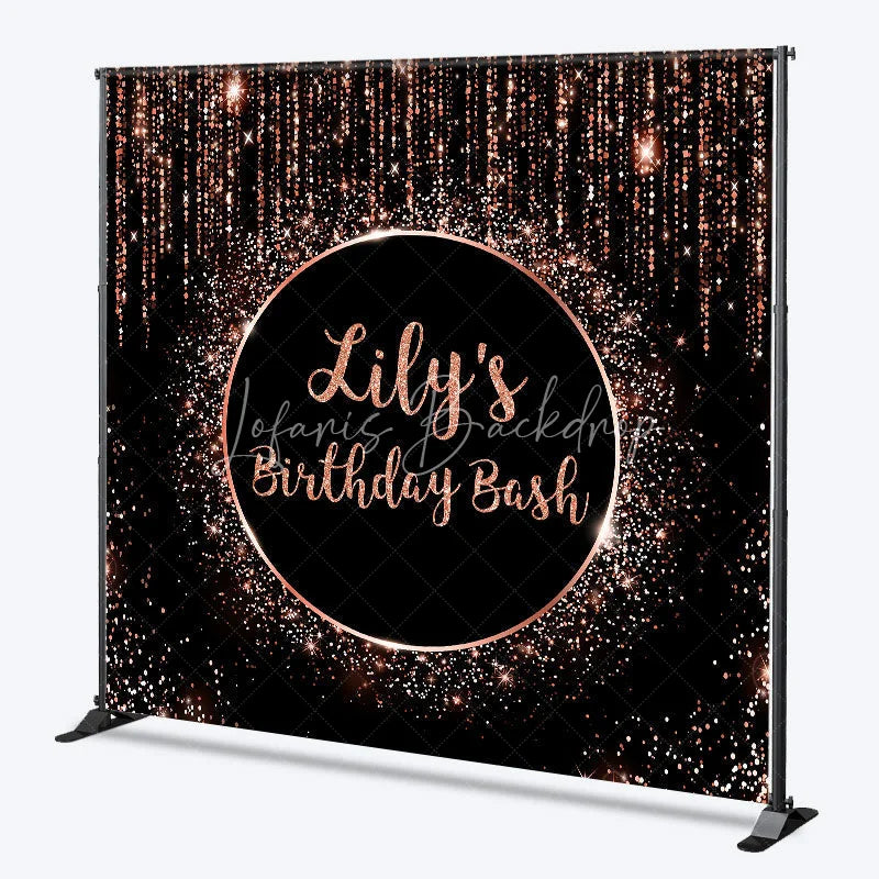 Lofaris Personalized Rose Gold Glitter Birthday Bash Custom Backdrop Elegant Black and Sparkle Party Decoration