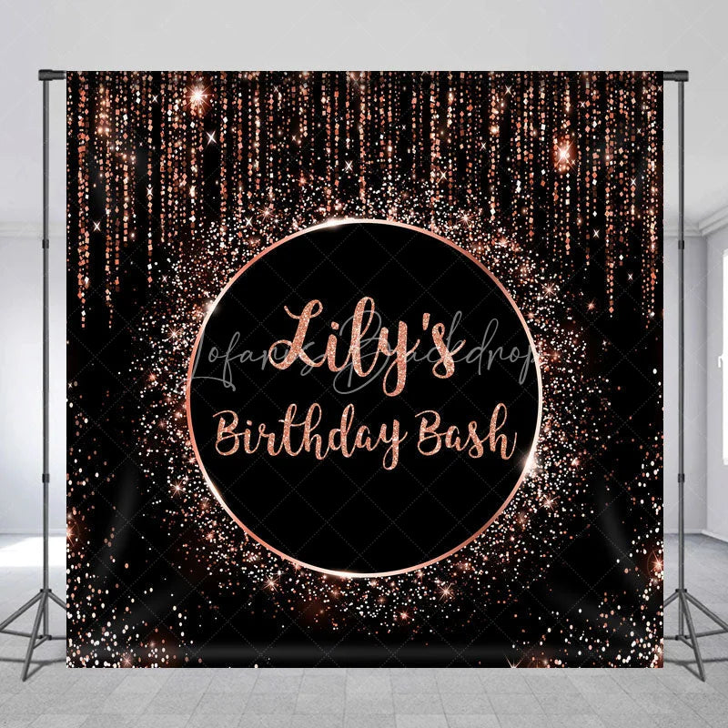 Lofaris Personalized Rose Gold Glitter Birthday Bash Custom Backdrop Elegant Black and Sparkle Party Decoration