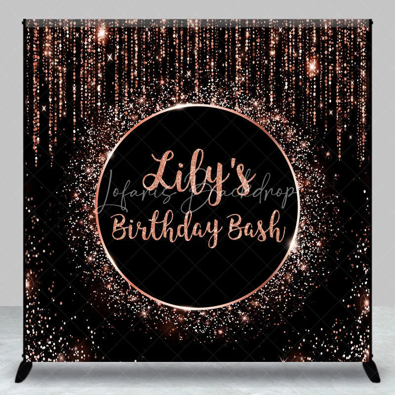 Lofaris Personalized Rose Gold Glitter Birthday Bash Custom Backdrop Elegant Black and Sparkle Party Decoration