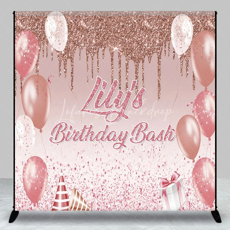 Lofaris Personalized Rose Gold Glitter Birthday Bash Custom Backdrop Pink Balloons and Elegant Party Decor