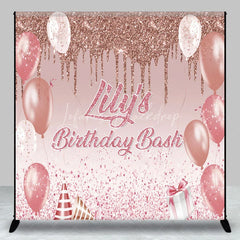 Lofaris Personalized Rose Gold Glitter Birthday Bash Custom Backdrop Pink Balloons and Elegant Party Decor