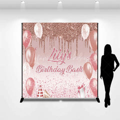 Lofaris Personalized Rose Gold Glitter Birthday Bash Custom Backdrop Pink Balloons and Elegant Party Decor