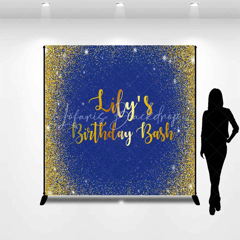 Lofaris Personalized Royal Blue and Gold Glitter Birthday Custom Backdrop Sparkling Party Celebration Decor