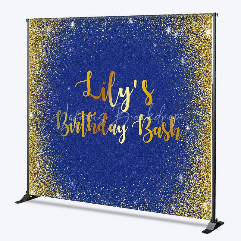 Lofaris Personalized Royal Blue and Gold Glitter Birthday Custom Backdrop Sparkling Party Celebration Decor