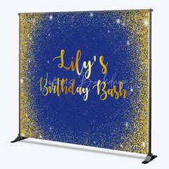 Lofaris Personalized Royal Blue and Gold Glitter Birthday Custom Backdrop Sparkling Party Celebration Decor