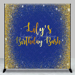 Lofaris Personalized Royal Blue and Gold Glitter Birthday Custom Backdrop Sparkling Party Celebration Decor
