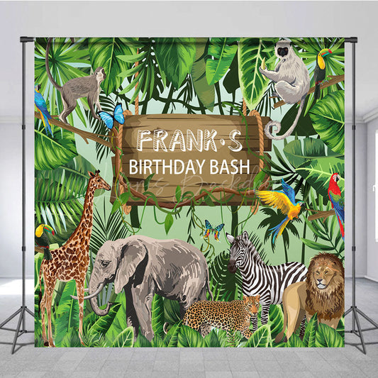 Lofaris Personalized Safari Birthday Bash Backdrop Wild Jungle Animals Theme Custom Name Tropical Party Decor for Boy