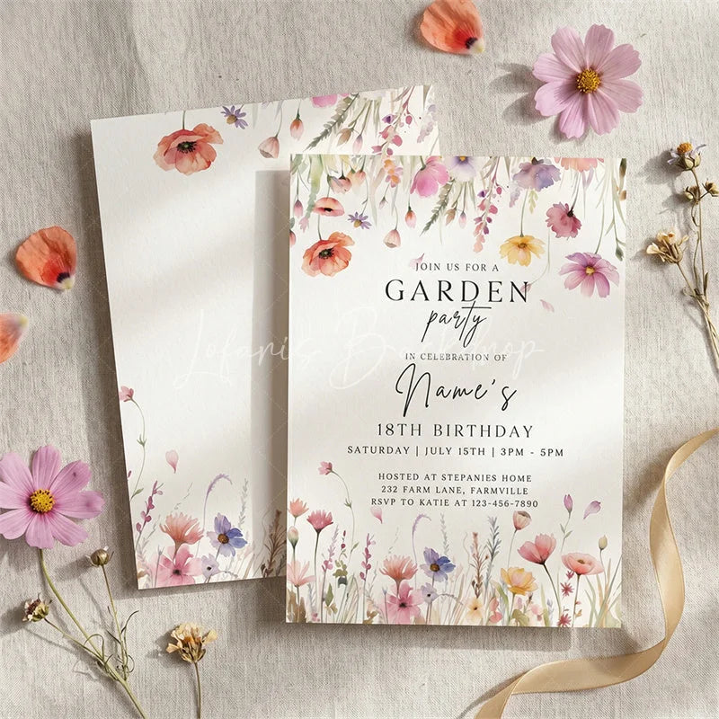 Lofaris Personalized Set of 20 Floral Garden Party Invitation Custom 18th Birthday Celebration with Wildflowers