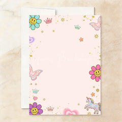 Lofaris Personalized Set of 20 Pastel Glitter Let’s Party Birthday Invitation featuring Whimsical Smiley Flowers and Unicorns