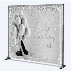 Lofaris Personalized Silver Balloon Custom Birthday Backdrop Diamonds High Heels Women Party Photography Background