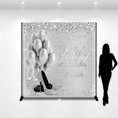 Lofaris Personalized Silver Balloon Custom Birthday Backdrop Diamonds High Heels Women Party Photography Background