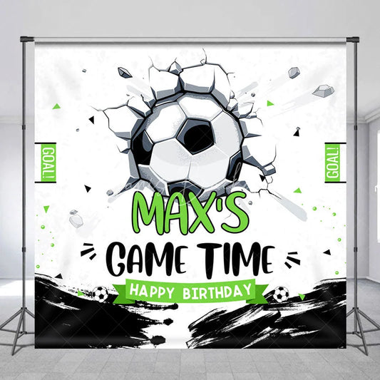 Lofaris Personalized Soccer Ball Cracked Wall Birthday Backdrop Custom Game Time Sports Party Decor